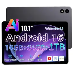 RebotAi 2026 10,1 Zoll Android Tablet mit 16GB RAM, 64GB Speicher, WiFi 6, Bluetooth 5.2, Gesichtserkennung – Grau