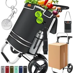 KESSER® Klappbarer Einkaufstrolley 56L, bis 50kg belastbar | 3in1 Trolley, Umhängetasche & Kühlfach | Treppensteiger Schwarz
