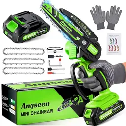Angseen 6 Zoll Akku Kettensäge mit 3 Ketten und 850W Motor – Ideal für Holz, Äste und Gartenarbeiten