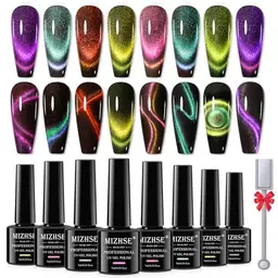 MIZHSE Cat Eye UV Gel Set, 8 Farben Magnet Nagellack für DIY Nail Art, 7ml pro Flasche