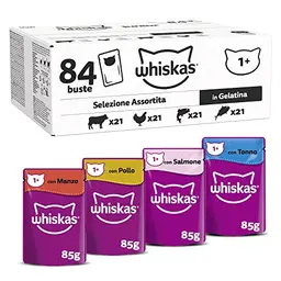 Whiskas Adult Katzennassfutter in Gelee, 84 Portionsbeutel, 1 Großpackung – Hochwertiges Futter für ausgewachsene Katzen