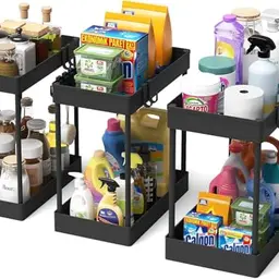 Meltrck Küchen Organizer, 3er Set Unter Waschbecken Regal mit Haken - Ordnungssystem für Küche und Badezimmer