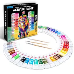 TBC Acrylfarben Set 36 x 12ml - Wasserfeste und lichtechte Farben für DIY-Projekte auf Stein, Keramik, Holz und Papier