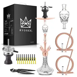 RYOSEE 80cm Shisha-Set mit 2 Schläuchen und Totenkopf-Ölsammler - Rose Gold