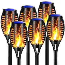 6 Stück Solarlampen für Garten - BAKTH 12 LED Fackeln mit realistischem Flammeneffekt - Wasserdicht IP65