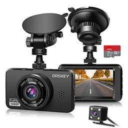 ORSKEY Dashcam für Auto Vorne und Hinten mit 32GB SD-Karte - 1080P Full HD, Doppelobjektiv, 170° Weitwinkel, Loop-Aufnahme