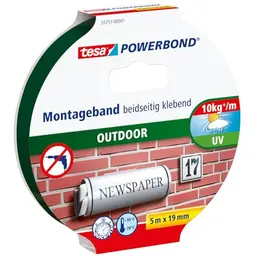 tesa Powerbond Outdoor - Doppelseitiges Montageband - Wasserfest und UV-beständig - 5 m x 19 mm