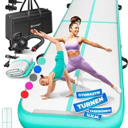 KESSER® Aufblasbare Turnmatte 300x100 cm - Fitness & Gymnastik mit Tragetasche und Pumpe (Mint Grün)