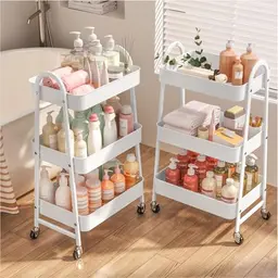 StowBin 3-stöckiger Metallrollwagen, weißer Servierwagen für Küche, Wohnzimmer, Bad und Büro