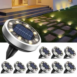 btfarm 10 Stück Solar Bodenleuchten für Außen, Wasserdicht Gartenbeleuchtung mit 8 LEDs, Warmes Weiß