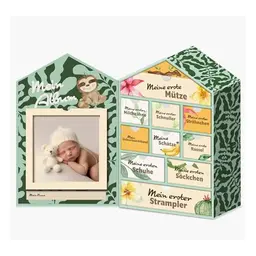 Baby Erinnerungsbox Schatztruhe mit 10 Fächern für Geburt und Taufe - Süße Baby Meilenstein Box (Grün, Einheitsgröße)