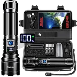 Blukar LED Taschenlampe, Aufladbar, 5 Lichtmodi, IP67 Wasserdicht, Ideal für Camping und Outdoor