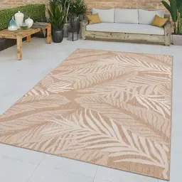 Wetterfester In- & Outdoor Teppich mit Palmenmotiv, Beige Creme, 60x100 cm