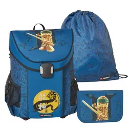 LEGO Jungen Schulranzenset 3tlg. NINJAGO - Gold/Blau mit Turnbeutel & Federmäppchen - Für 5-10 Jahre