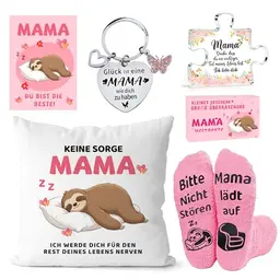 iDattel Geschenkset für Mama – Kissenbezug, Kuschelsocken, Schlüsselanhänger und liebevoller Spruch