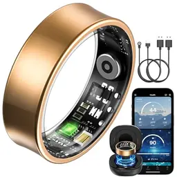 BANLVS Smart Ring für Herren und Damen, Fitness-Tracker mit Herzfrequenz, SpO2, Schlaf- und Temperaturüberwachung, 176 Sportmodi, wasserdicht, kompatibel mit Android & iOS (Gold, 60mm)