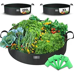 VOUNOT 3er Set Hochbeet Pflanzsack 200L aus Vliesstoff, Pflanzbeutel für Gemüse und Pflanzen Schwarz