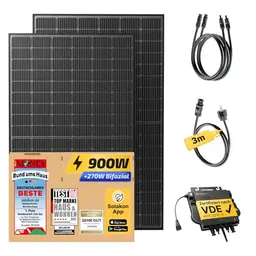 Solakon® 900W Balkonkraftwerk mit 800W Wechselrichter, 450W bifaziale Solarmodule & Zubehör