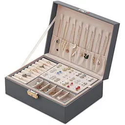 Mtianxy Schmuckkästchen Damen Doppelschicht PU-Leder Aufbewahrungskoffer für Ringe, Ohrringe, Armbänder & Halsketten