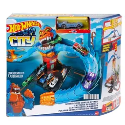 Hot Wheels HDR30 - Gorilla-Angriff mit 1 Auto, kombinierbar mit anderen Sets, Set mit Tankstelle, für Kinder ab 4 Jahren