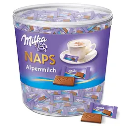 Milka Naps Alpenmilch, 1 kg - Zartschmelzende Mini-Schokoladentäfelchen in Dose