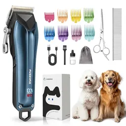 FuzzyFix Leise Hundeschermaschine für dickes Fell - Hunde Haarschneidemaschine in Blau