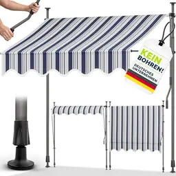 tillvex Balkonmarkise mit Handkurbel – UV-beständig & wasserdicht, 350 cm, Blau-Grau