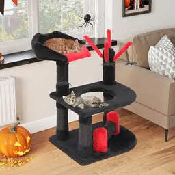 YITAHOME Gothic Kratzbaum, 61,5 cm Katzen-Spielzentrum mit zwei Plattformen, Sisalstämme, Schwarz und Rot