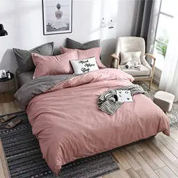 Boqingzhu Wendebettwäsche Set 220 x 240 cm Rosa Altrosa Grau Anthrazit mit 2 Kissenbezügen 80 x 80 cm