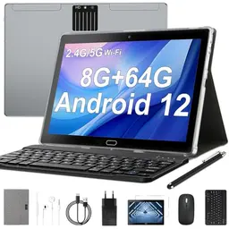 Semeakoko 10.1 Zoll 3-in-1 Tablet mit Tastatur, Maus & Stift, Android 12, 8GB RAM, 64GB ROM, Dual Lautsprecher