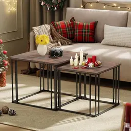 YITAHOME Couchtisch 2er Set Holz mit Metallrahmen – Modernes Bauernhaus Design für Wohnzimmer, Esszimmer und Küche