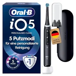 Oral-B iO Series 5 Elektrische Zahnbürste mit 5 Putzmodi, inkl. 1 Aufsteckbürste und Reise-Etui, Schwarz