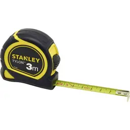 STANLEY Maßband 3 m mit Tylon-Polymer Schutzschicht, verschiebbarer Endhaken, Kunststoffgehäuse