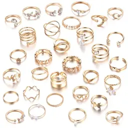 31-teiliges Ringe Set für Damen - Boho Gelenk- und Fingerringe in Gold - Ideal für Feiern und Abschlussbälle