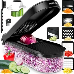 Gemüseschneider 6-in-1 - Kompakter Mandoline für Gemüse, Obst, Gurken und Käse - Schwarz