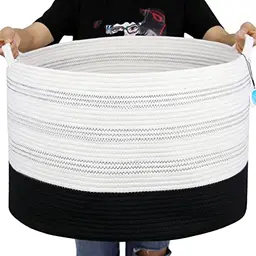 Casaphoria XXXLarge Woven Cotton Rope Basket 22" x 22" x 14" - Soft Storage Basket for Living Room & Laundry