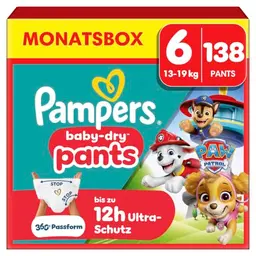 Pampers Baby-Dry Pants Paw Patrol Edition Größe 6, 138 Windeln, 360° Passform, verhindert Auslaufen