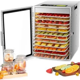 Kwasyo Dörrautomat Edelstahl mit 12 Etagen, 360°-Ventilator und Temperaturregelung 20-90℃