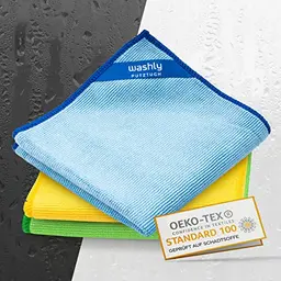 washly Putztücher 30 x 30 cm – 3 farbige Oeko-TEX Mikrofasertücher – ultra saugstark und fusselfrei