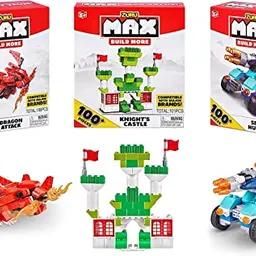 Max Build More 100 Bausteine Set (3er Pack) - Drachenangriff, Grünes Schloss & Weltraumauto von ZURU
