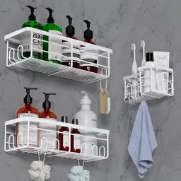 Lehuveky Duschablage ohne Bohren - 3 Stück Schwarz - Rostfreies Badregal mit Zahnbürstenhalter für Dusche