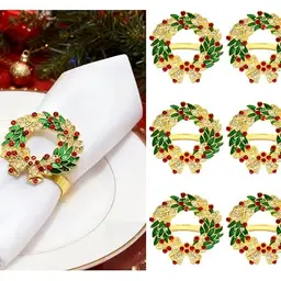 6 Stück Serviettenringe Weihnachten - Weihnachtskranz Serviettenhalter für festliche Tischdekoration