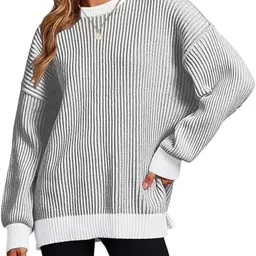 Zeagoo Damen Pullover Oversize Winter Sweatshirt Langarm Schwarz/Weiß
