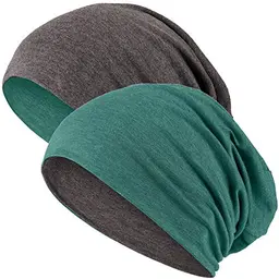 Hatstar 2in1 Wende-Beanie, Beanie für Damen & Herren, Dunkelgrau/Grün, Atmungsaktive Jersey Mütze, One Size