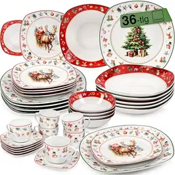 Kombiservice Bilgola Christmas 36-tlg. Geschirrset für 6 Personen mit Tellern und Tassen aus Porzellan