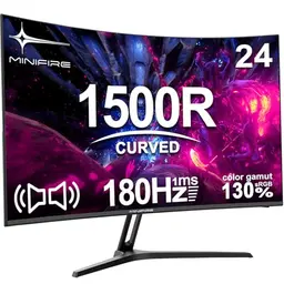 Minifire 24 Zoll Curved Gaming Monitor 180Hz, FHD, mit Lautsprechern, FreeSync, rahmenlos - Schwarz (inkl. HDMI-Kabel)
