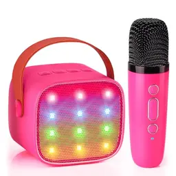 Kinder Karaoke Maschine mit Mikrofon und Mini Bluetooth Lautsprecher, Geschenk für Mädchen und Jungen (Magenta)