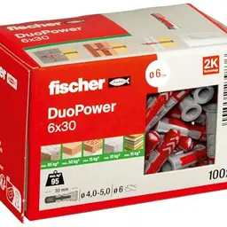 fischer DuoPower 6 x 30 Universaldübel, Kunststoffdübel zur Befestigung in verschiedenen Materialien, 100 Stück