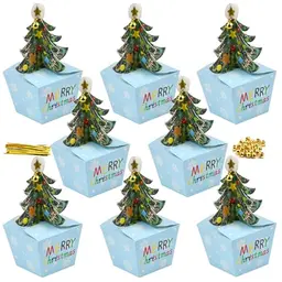 CAREDGO Geschenkboxen Weihnachten, 24 Stück, Blau, 8 x 6,5 x 6 cm, für Pralinen und Süßigkeiten