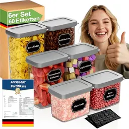 Homhut Vorratsdosen 6er Set - Luftdichte Aufbewahrungsboxen für Küche, ideal für Mehl, Zucker und Müsli